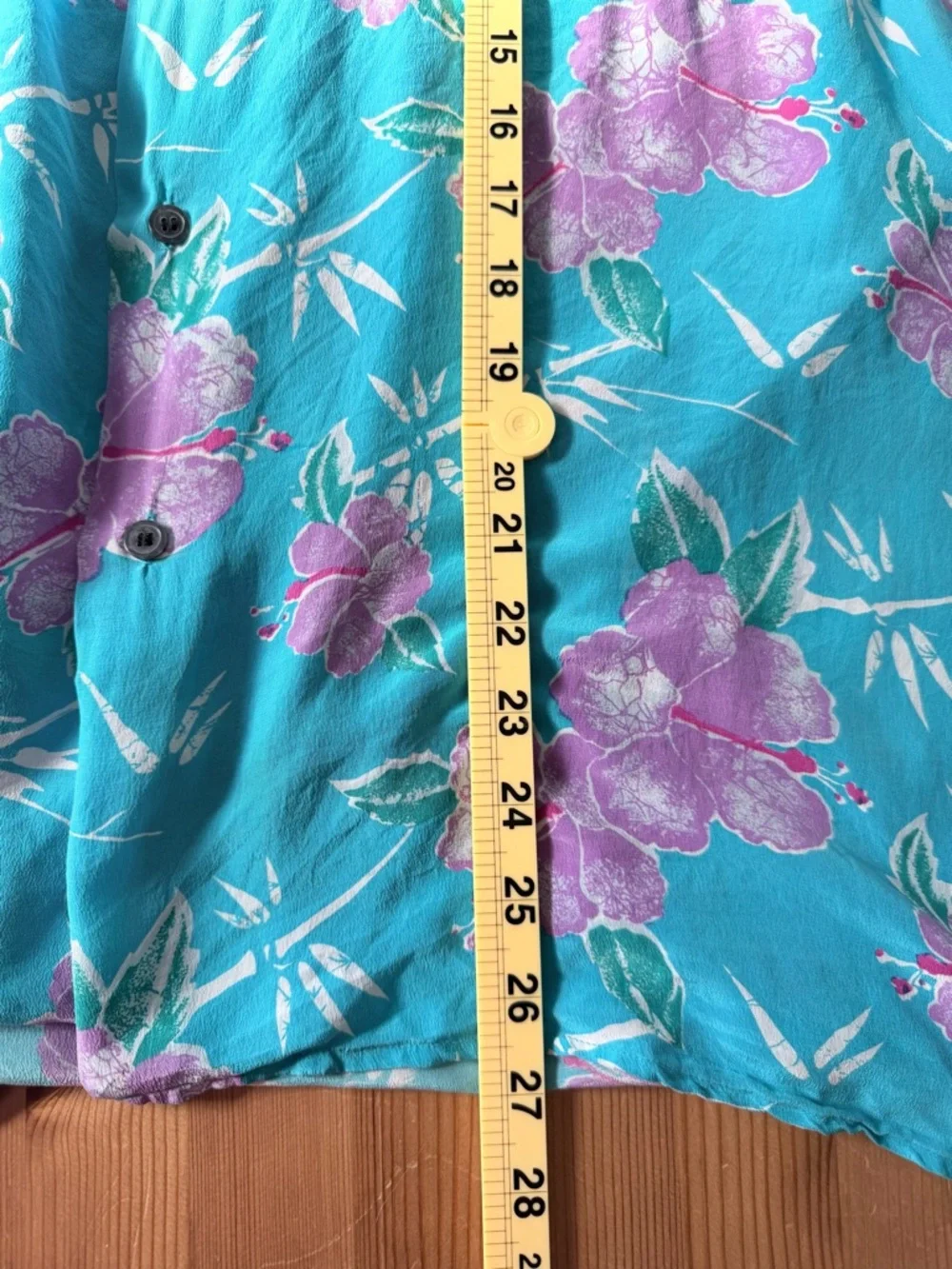 Vintage 100% Silk Tropical Shirt Medium Floral Hawaiian Teal Purple Button Up
